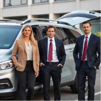 Buyer looking over a used car